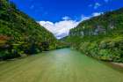 Kayaks on the Pororari River, Paparoa National Park, Punakaiki, New Zealand Art Print